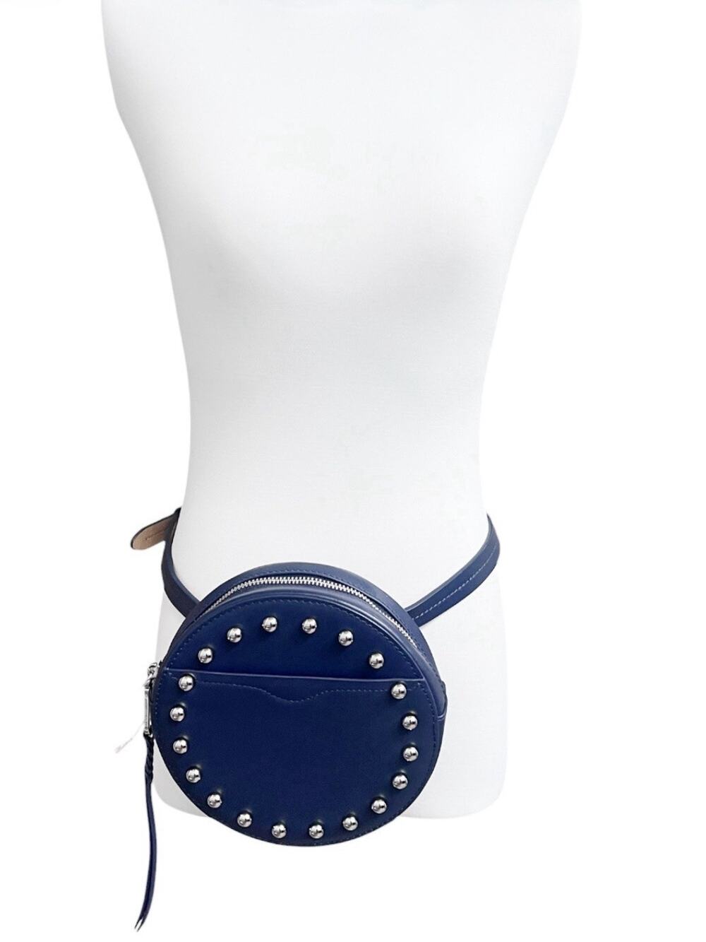 Rebecca Minkoff Blue Loki Studded Leather Round Belt Bag Sz Small $118 Concert